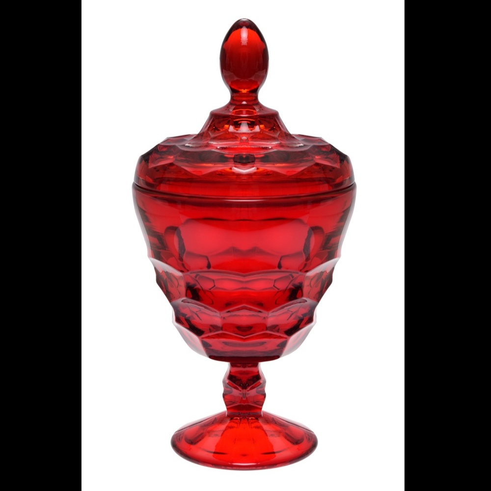 Ruby Red Art Glass Pedestal Candy Dish with Lid